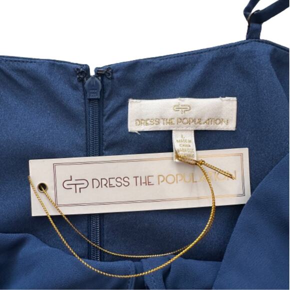 Dress The Population Blue Cambria Knot Tie Bodice Formal Evening Dress Large NEW - Picture 3 of 13